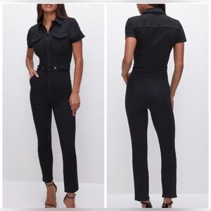 NWT Good American Black Denim Jumpsuit with Stretch